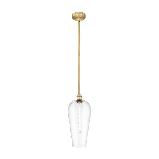 Innovations Chelsea 8in 1-Light Mini Pendant | Industrial Brushed Brass Steel and Clear Glass | Kitchen Island & Dining Room | Model 616-1S-BB-G456-8CL