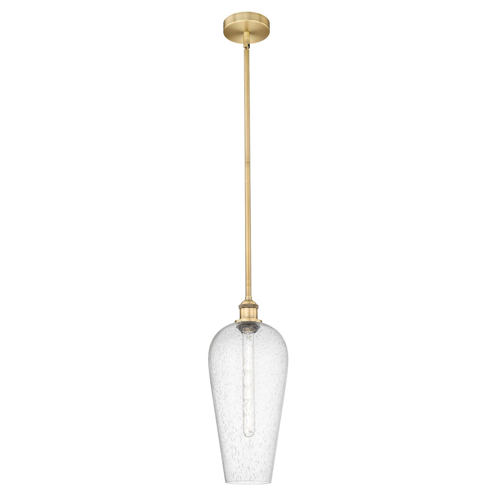Innovations Chelsea 8in 1-Light Mini Pendant | Industrial Brushed Brass Steel and Seedy Glass | Kitchen Island & Dining Room | Model 616-1S-BB-G456-8SDY