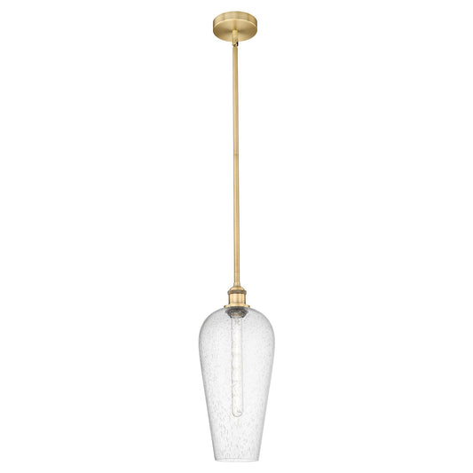 Innovations Chelsea 8in 1-Light Mini Pendant | Industrial Brushed Brass Steel and Seedy Glass | Kitchen Island & Dining Room | Model 616-1S-BB-G456-8SDY