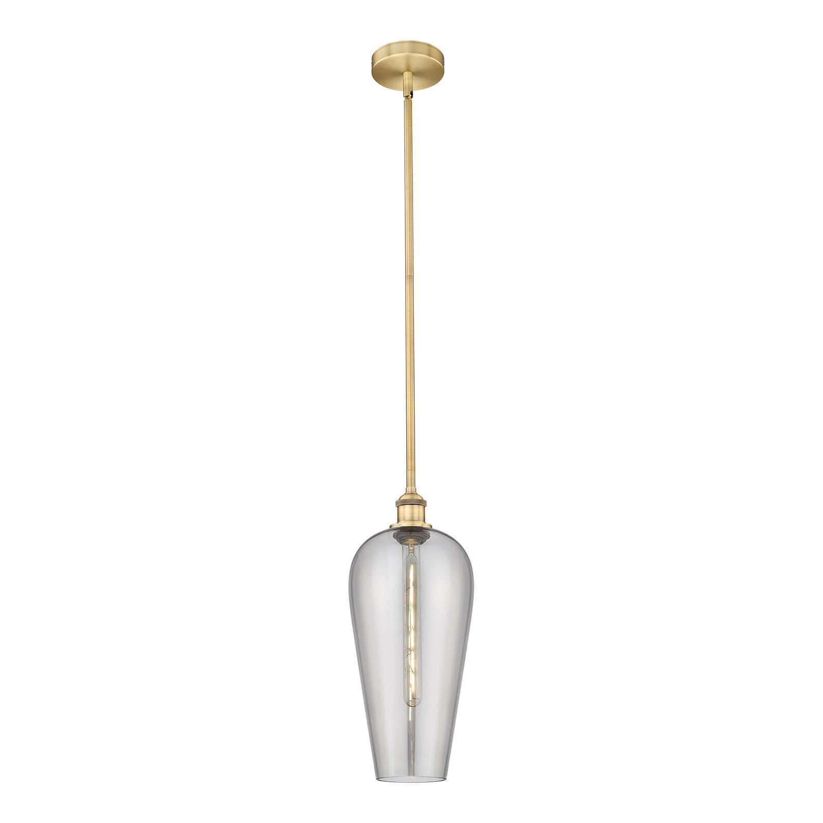 Innovations Chelsea 8in 1-Light Mini Pendant | Industrial Brushed Brass Steel and Light Smoke Glass | Kitchen Island & Dining | Model 616-1S-BB-G456-8SM