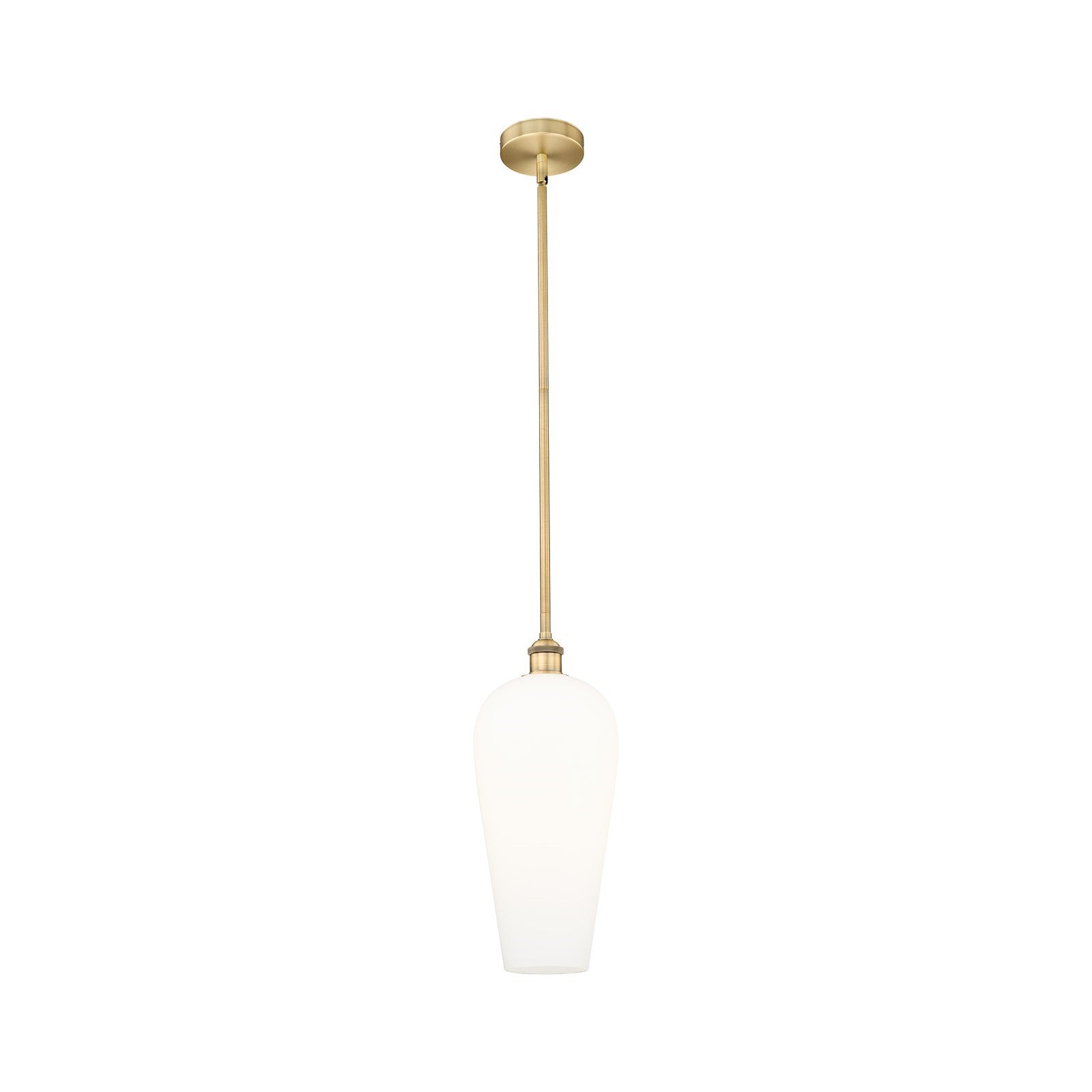 Innovations Chelsea 8in 1-Light Mini Pendant | Industrial Brushed Brass and White Glass | Kitchen Island & Dining Room | Damp | Model 616-1S-BB-G456-8WH
