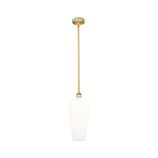 Innovations Chelsea 8in 1-Light Mini Pendant | Industrial Brushed Brass and White Glass | Kitchen Island & Dining Room | Damp | Model 616-1S-BB-G456-8WH