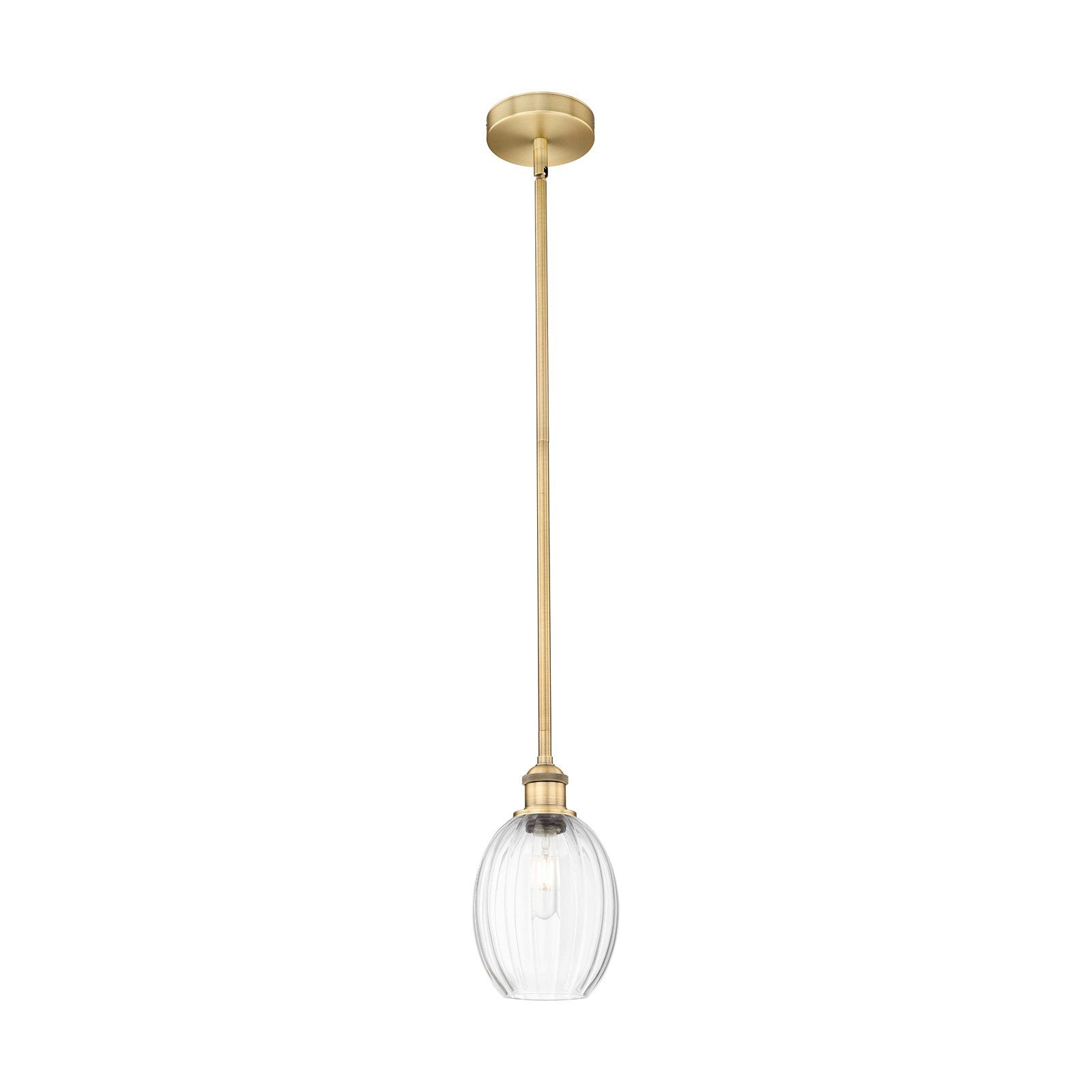 Innovations Preston Bulb 6in 1-Light Mini Pendant | Industrial Brushed Brass Steel and Clear Glass | Kitchen Island & Dining | Model 616-1S-BB-G459-6CL