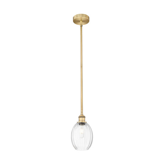 Innovations Preston Bulb 6in 1-Light Mini Pendant | Industrial Brushed Brass Steel and Clear Glass | Kitchen Island & Dining | Model 616-1S-BB-G459-6CL