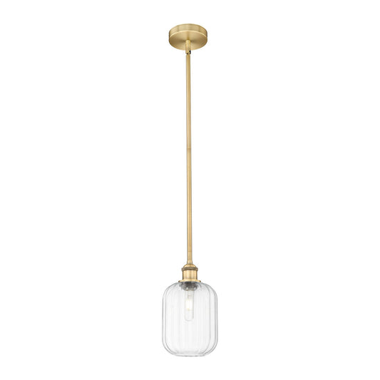 Innovations Preston Cylinder 7in 1-Light Mini Pendant | Industrial Brushed Brass and Clear Glass | Kitchen Island | 6.75 x 6.75 | Model 616-1S-BB-G460-7CL