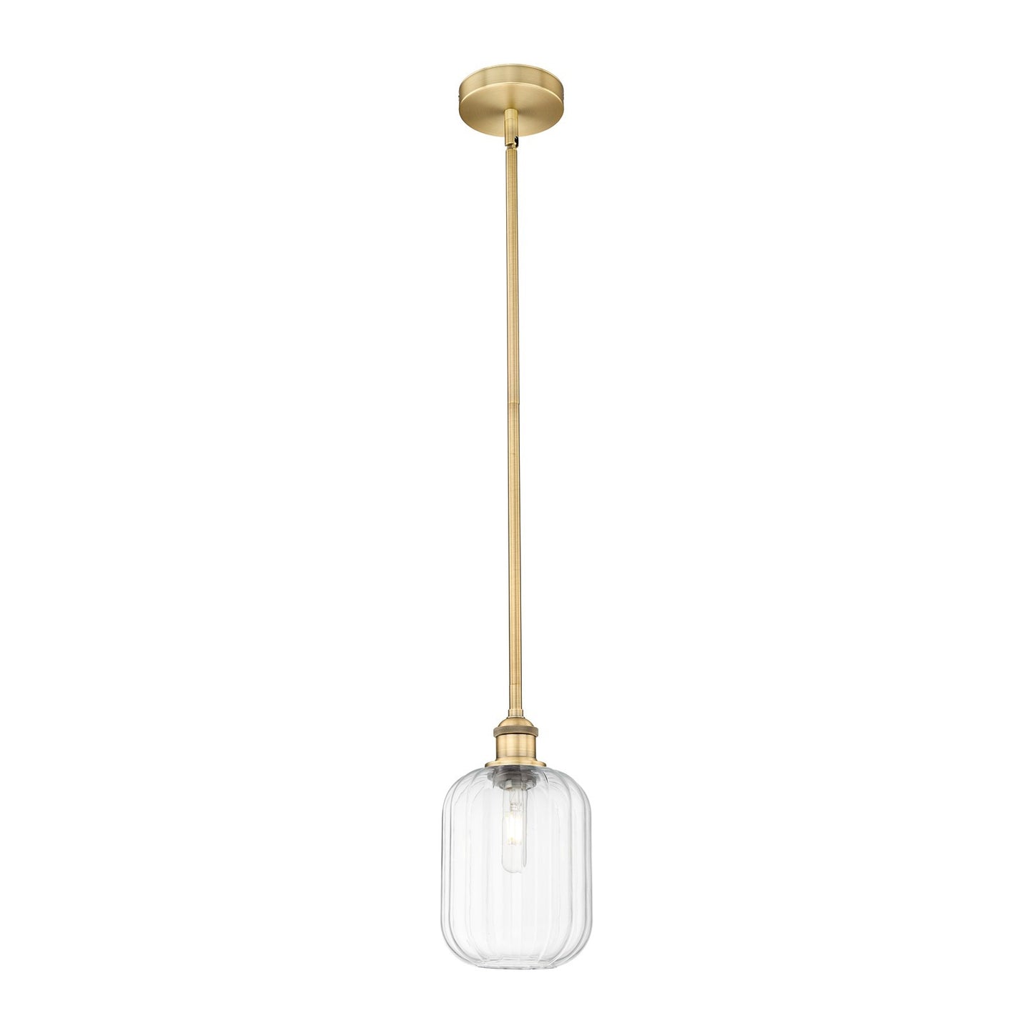 Innovations Preston Cylinder 7in 1-Light Mini Pendant | Industrial Brushed Brass and Clear Glass | Kitchen Island | 6.75 x 6.75 | Model 616-1S-BB-G460-7CL