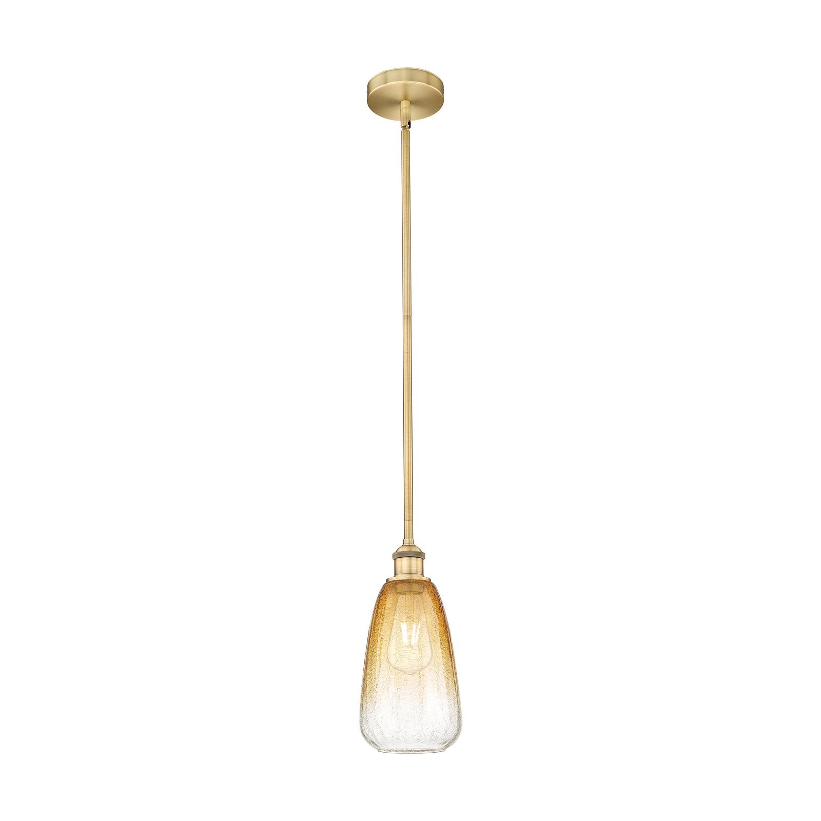 Innovations Brookhaven Almond 6in 1-Light Mini Pendant | Industrial Brushed Brass Steel and Amber Glass | Kitchen Island & | Model 616-1S-BB-G480-6AM