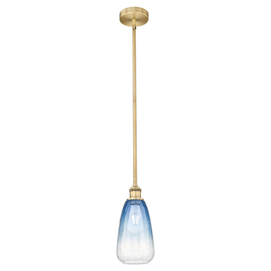 Innovations Brookhaven Almond 6in 1-Light Mini Pendant | Industrial Brushed Brass and Sapphire Blue Glass | Kitchen Island & | Model 616-1S-BB-G480-6SB