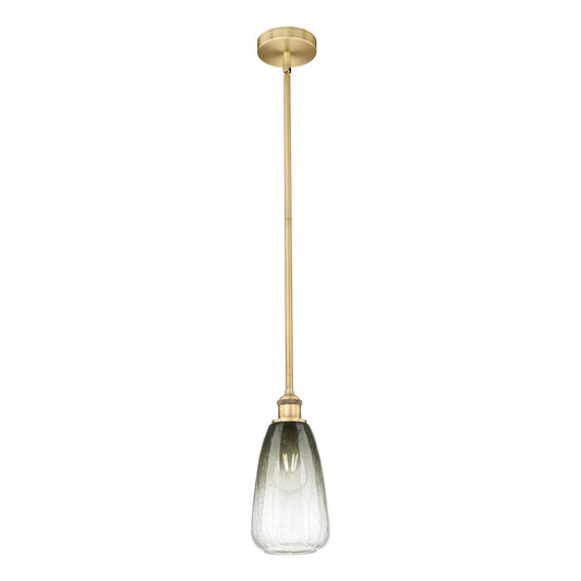 Innovations Brookhaven Almond 6in 1-Light Mini Pendant | Industrial Brushed Brass and Slate Glass | Kitchen Island & Dining | Model 616-1S-BB-G480-6SL