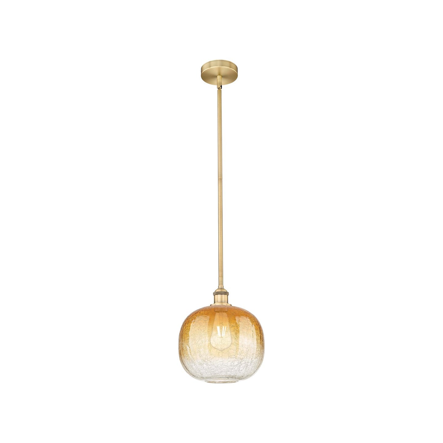 Innovations Brookhaven Sphere 10.5in 1-Light Mini Pendant | Industrial Brushed Brass Steel and Amber Glass | Kitchen Island | Model 616-1S-BB-G481-10AM