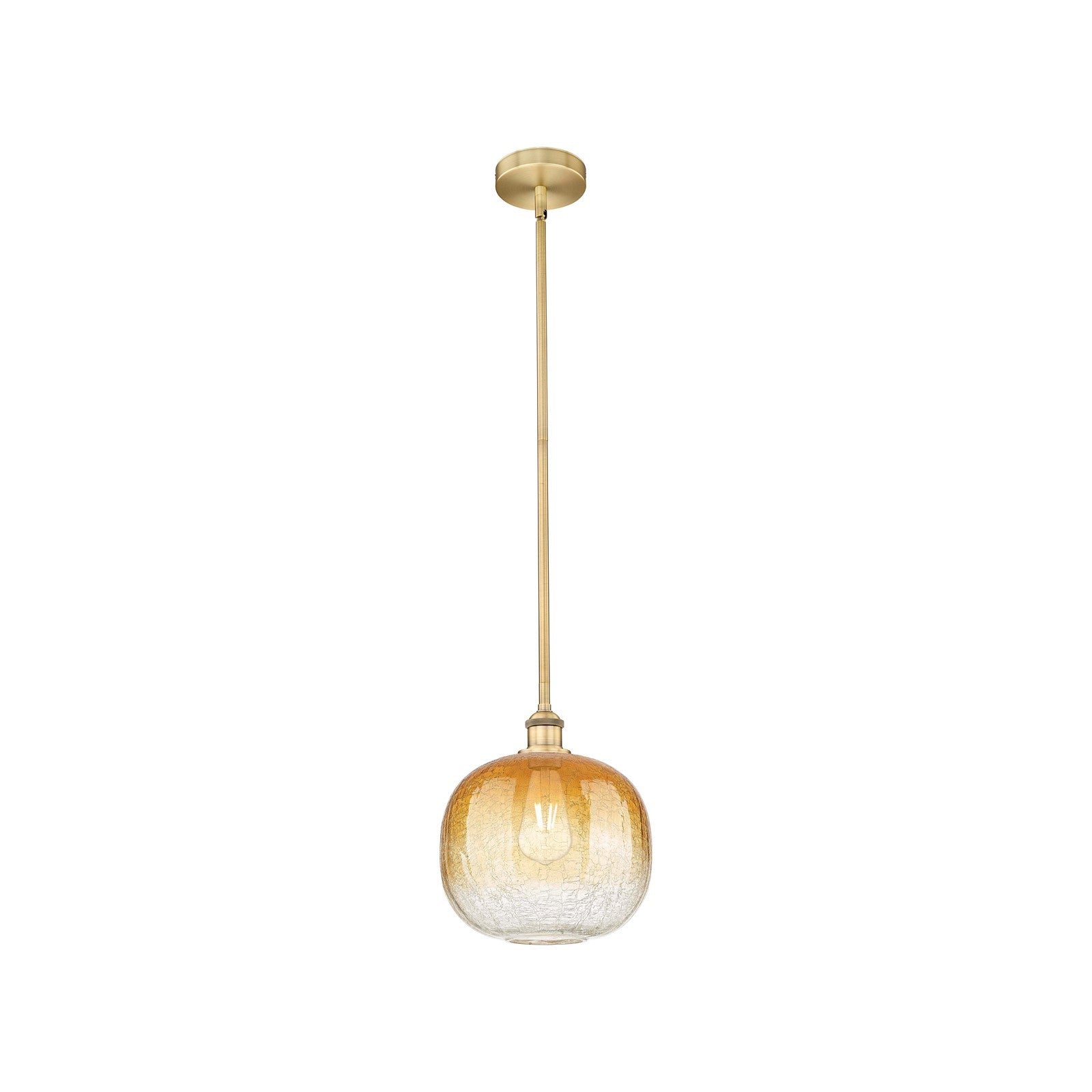 Innovations Brookhaven Sphere 10.5in 1-Light Mini Pendant | Industrial Brushed Brass Steel and Amber Glass | Kitchen Island | Model 616-1S-BB-G481-10AM