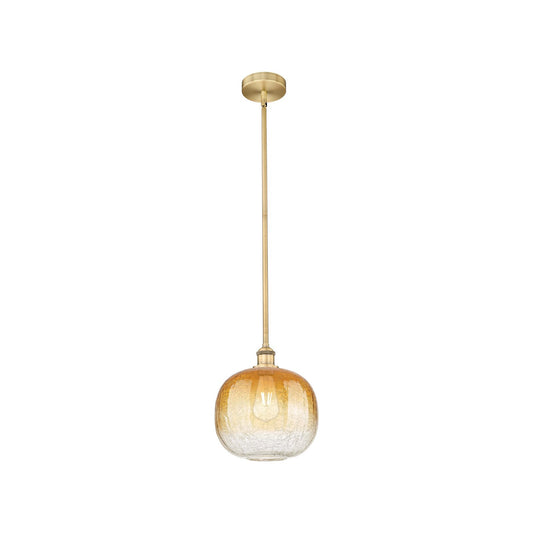 Innovations Brookhaven Sphere 10.5in 1-Light Mini Pendant | Industrial Brushed Brass Steel and Amber Glass | Kitchen Island | Model 616-1S-BB-G481-10AM