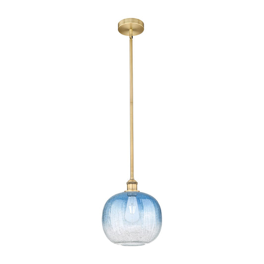 Innovations Brookhaven Sphere 10.5in 1-Light Mini Pendant | Industrial Brushed Brass and Sapphire Blue Glass | Kitchen Island | Model 616-1S-BB-G481-10SB