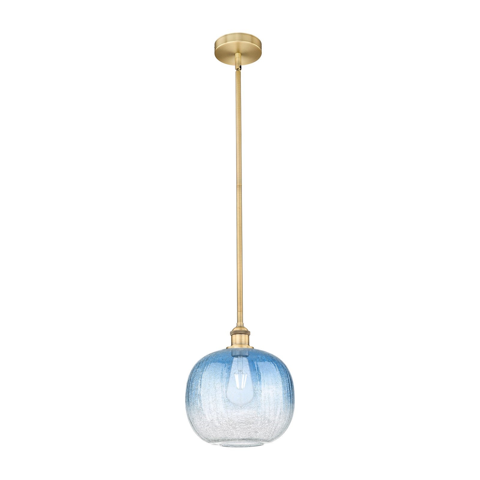 Innovations Brookhaven Sphere 10.5in 1-Light Mini Pendant | Industrial Brushed Brass and Sapphire Blue Glass | Kitchen Island | Model 616-1S-BB-G481-10SB