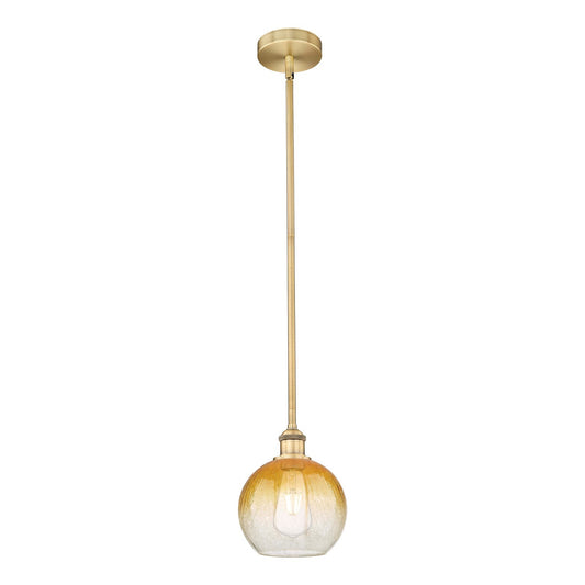 Innovations Brookhaven Globe 8in 1-Light Mini Pendant | Industrial Brushed Brass Steel and Amber Glass | Kitchen Island & | Model 616-1S-BB-G483-8AM