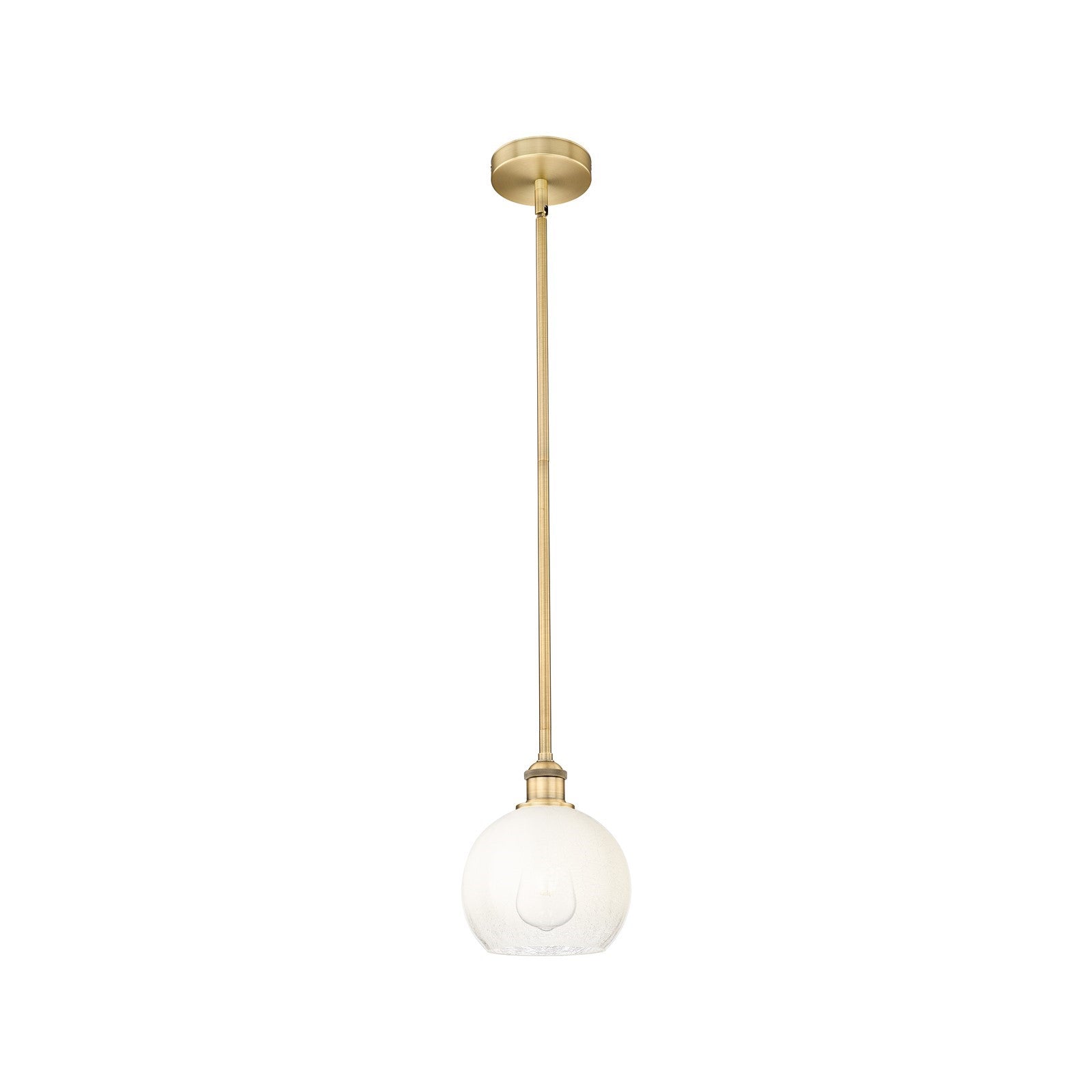 Innovations Brookhaven Globe 8in 1-Light Mini Pendant | Industrial Brushed Brass and Opal Glass | Kitchen Island & Dining Room | Model 616-1S-BB-G483-8OP