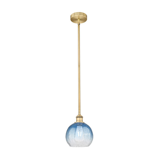 Innovations Brookhaven Globe 8in 1-Light Mini Pendant | Industrial Brushed Brass Steel and Sapphire Blue Glass | Kitchen Island | Model 616-1S-BB-G483-8SB