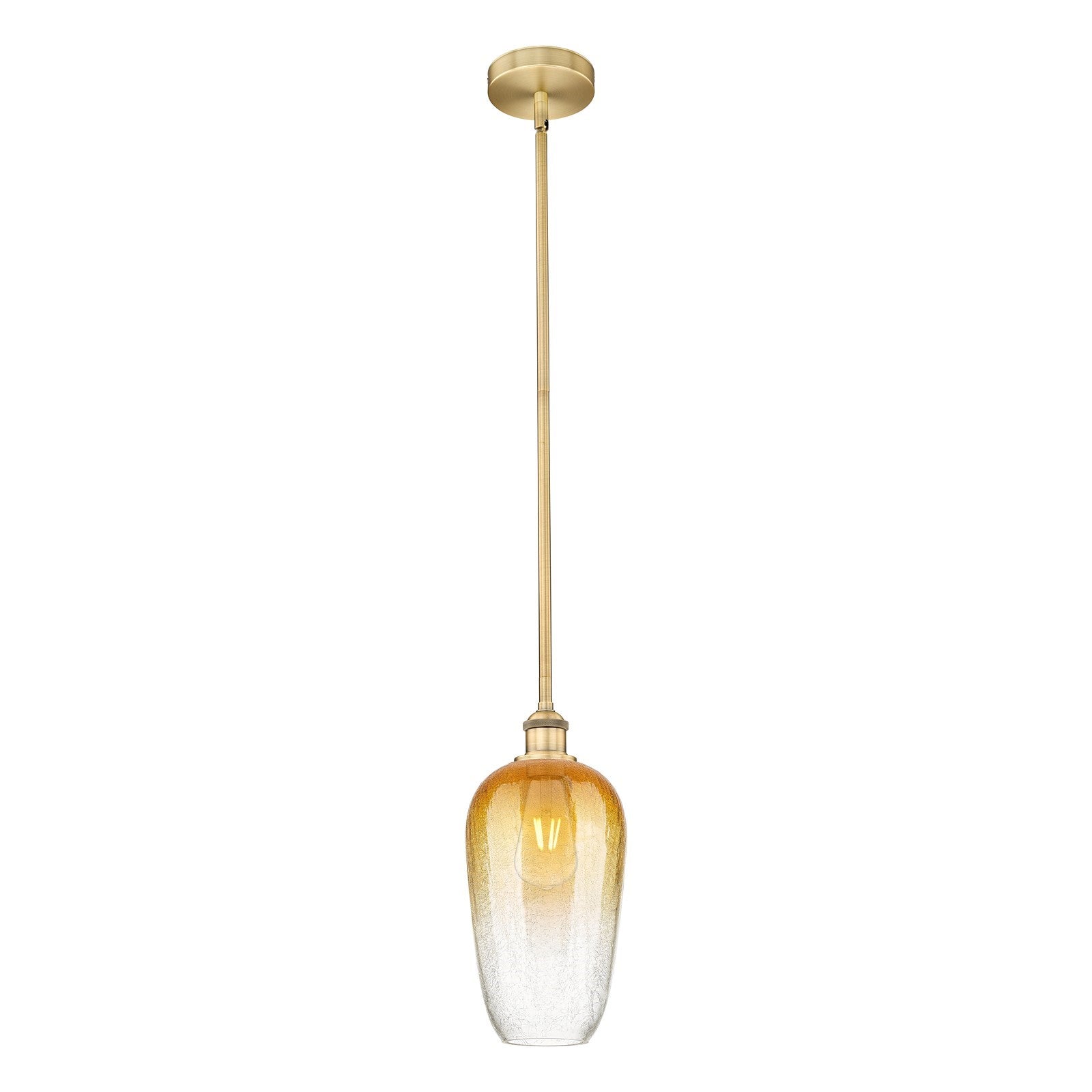 Innovations Brookhaven Flute 7in 1-Light Mini Pendant | Industrial Brushed Brass Steel and Amber Glass | Kitchen Island & | Model 616-1S-BB-G484-7AM