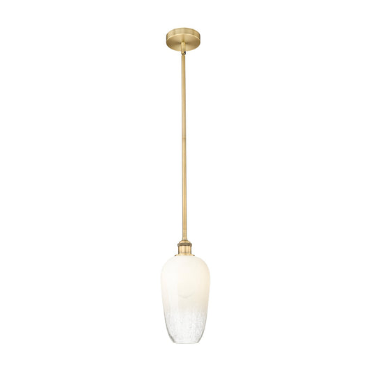 Innovations Brookhaven Flute 7in 1-Light Mini Pendant | Industrial Brushed Brass Steel and Opal Glass | Kitchen Island & Dining | Model 616-1S-BB-G484-7OP