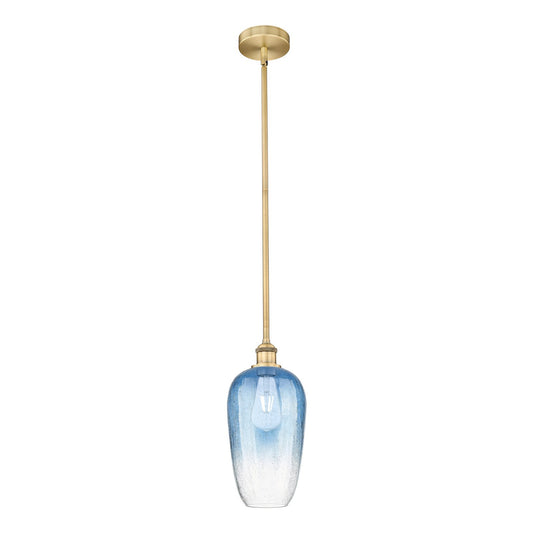 Innovations Brookhaven Flute 7in 1-Light Mini Pendant | Industrial Brushed Brass and Sapphire Blue Glass | Kitchen Island & | Model 616-1S-BB-G484-7SB