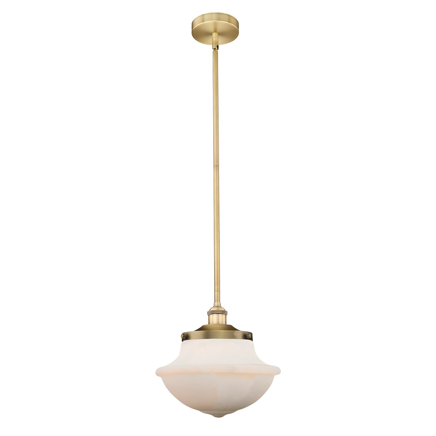 Innovations Oxford 12in 1-Light Mini Pendant | Industrial Brushed Brass Steel and Matte White Frosted Glass | Kitchen Island & | Model 616-1S-BB-G541