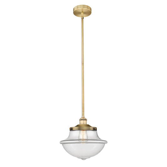 Innovations Oxford 12in 1-Light Mini Pendant | Industrial Brushed Brass Steel and Clear Glass | Kitchen Island & Dining Room | Model 616-1S-BB-G542