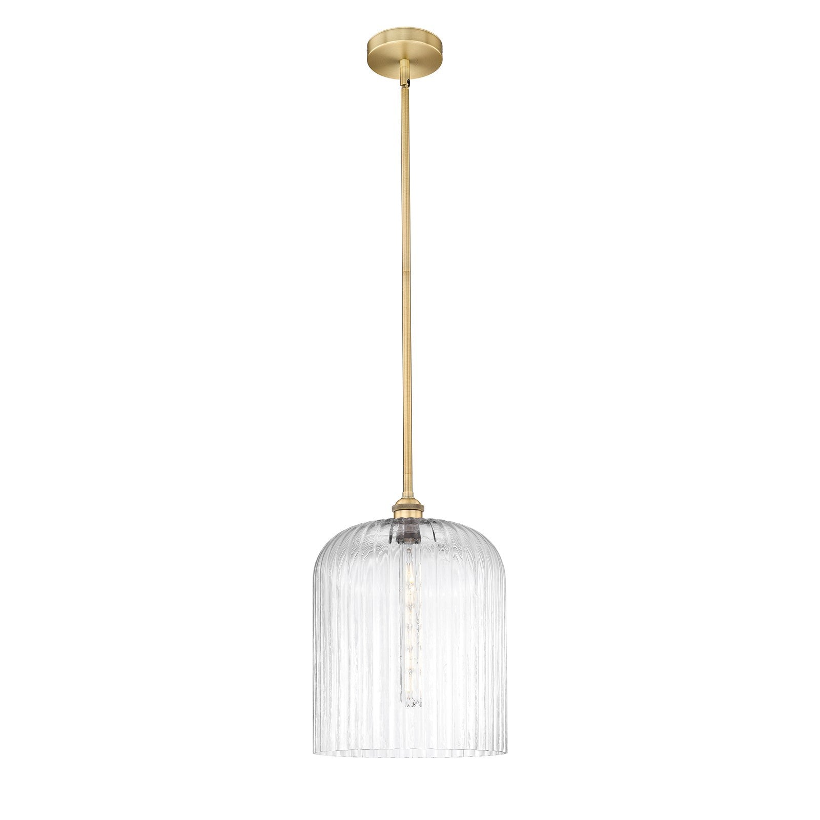 Innovations Bridal Veil 5in 1-Light Mini Pendant | Art Nouveau Brushed Brass Steel and Clear Ribbed Glass | Kitchen Island & | Model 616-1S-BB-G559-12CL