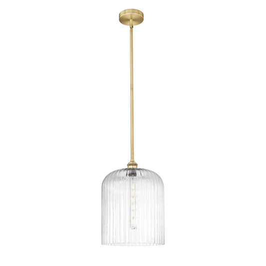 Innovations Bridal Veil 5in 1-Light Mini Pendant | Art Nouveau Brushed Brass Steel and Clear Ribbed Glass | Kitchen Island & | Model 616-1S-BB-G559-12CL