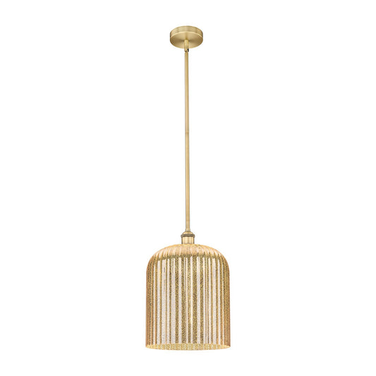 Innovations Bridal Veil 5in 1-Light Mini Pendant | Art Nouveau Brushed Brass Steel and Mercury Ribbed Glass | Kitchen Island & | Model 616-1S-BB-G559-12ME