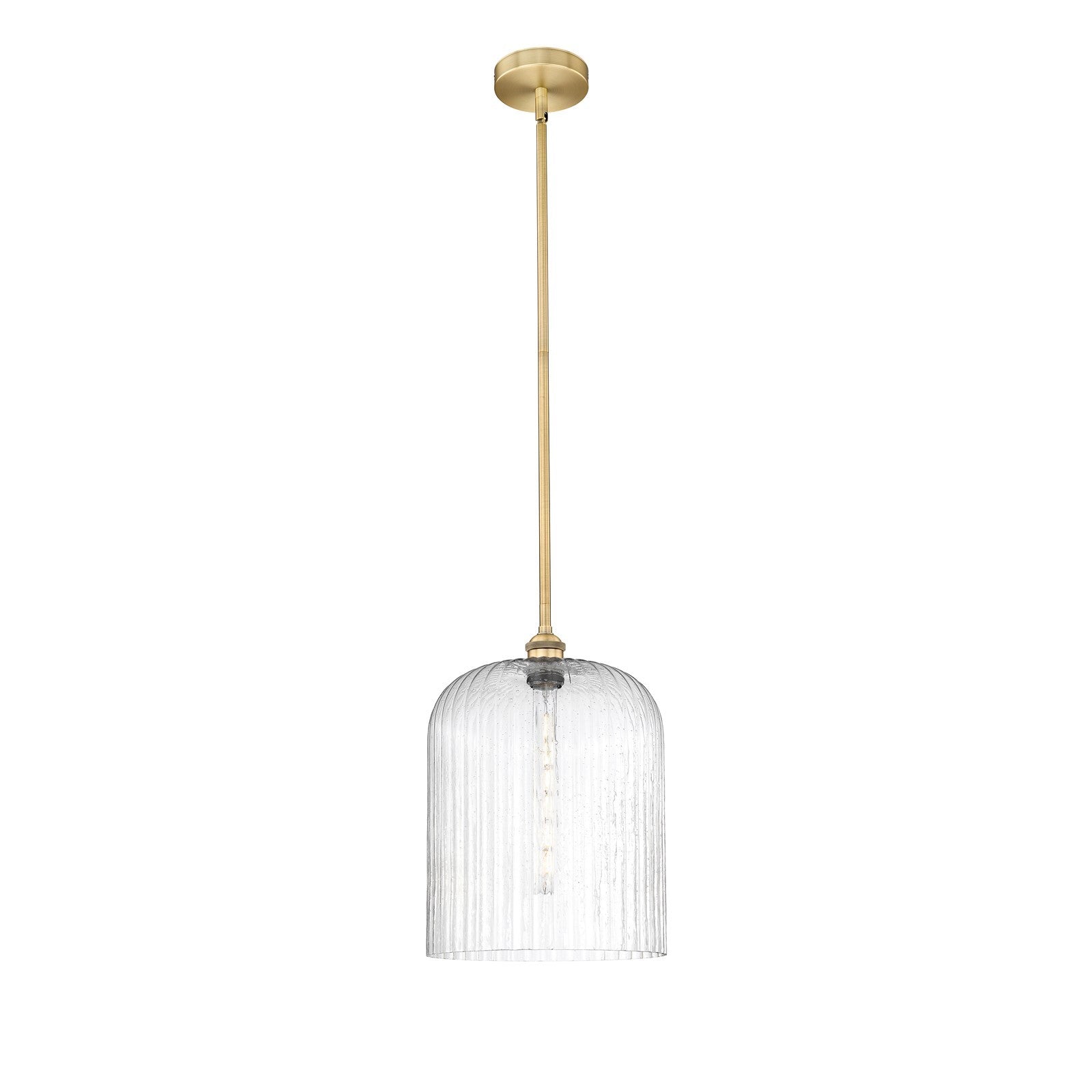 Innovations Bridal Veil 5in 1-Light Mini Pendant | Art Nouveau Brushed Brass Steel and Seedy Ribbed Glass | Kitchen Island & | Model 616-1S-BB-G559-12SDY