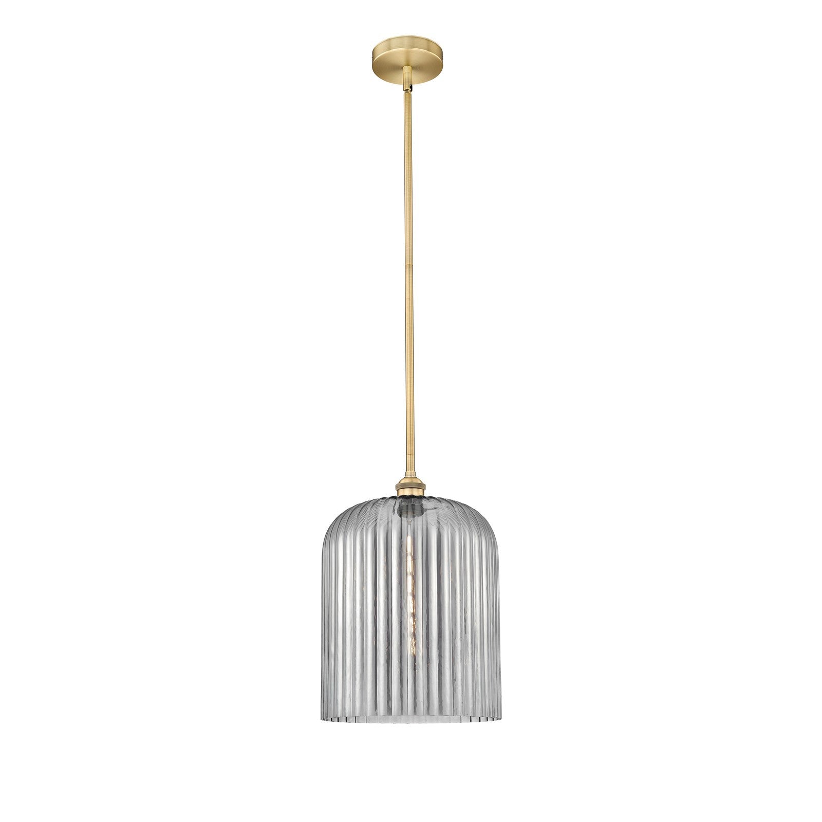 Innovations Bridal Veil 5in 1-Light Mini Pendant | Art Nouveau Brushed Brass and Light Smoke Ribbed Glass | Kitchen Island & | Model 616-1S-BB-G559-12SM