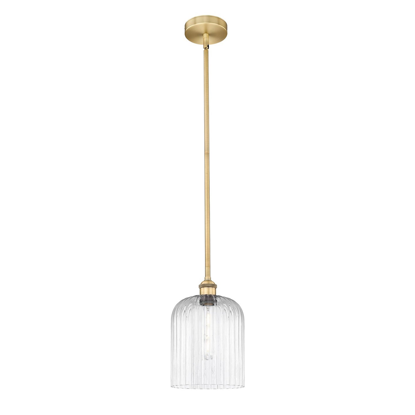 Innovations Bridal Veil 5in 1-Light Mini Pendant | Art Nouveau Brushed Brass Steel and Clear Ribbed Glass | Kitchen Island & | Model 616-1S-BB-G559-8CL