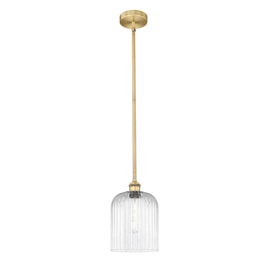 Innovations Bridal Veil 5in 1-Light Mini Pendant | Art Nouveau Brushed Brass Steel and Clear Ribbed Glass | Kitchen Island & | Model 616-1S-BB-G559-8CL