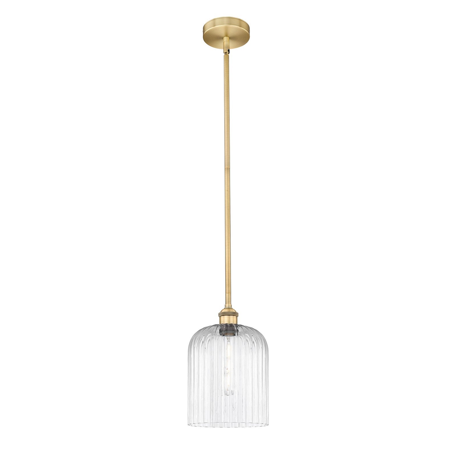 Innovations Bridal Veil 5in 1-Light Mini Pendant | Art Nouveau Brushed Brass Steel and Clear Ribbed Glass | Kitchen Island & | Model 616-1S-BB-G559-8CL