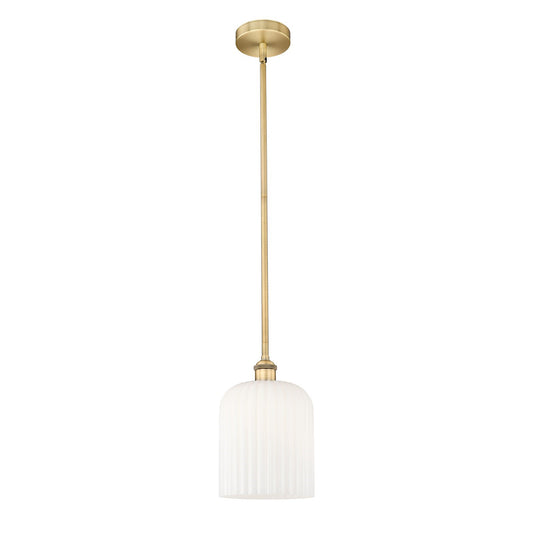 Innovations Bridal Veil 5in 1-Light Mini Pendant | Art Nouveau Brushed Brass Steel and Gloss White Ribbed Glass | Kitchen | Model 616-1S-BB-G559-8GWH