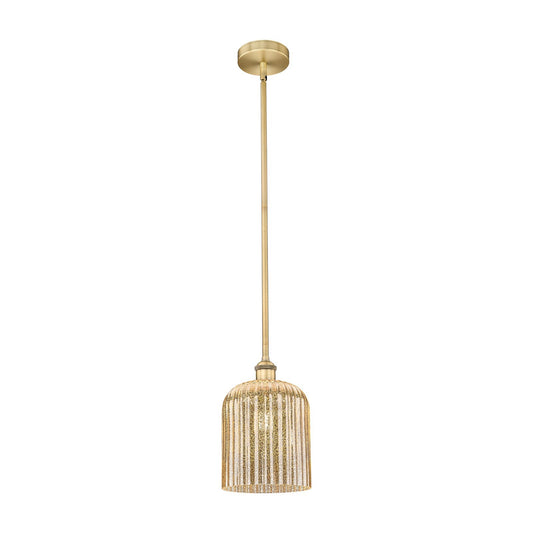 Innovations Bridal Veil 5in 1-Light Mini Pendant | Art Nouveau Brushed Brass and Mercury Ribbed Glass | Kitchen Island & Dining | Model 616-1S-BB-G559-8ME