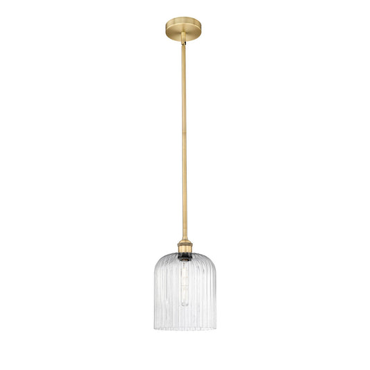 Innovations Bridal Veil 5in 1-Light Mini Pendant | Art Nouveau Brushed Brass Steel and Seedy Ribbed Glass | Kitchen Island & | Model 616-1S-BB-G559-8SDY