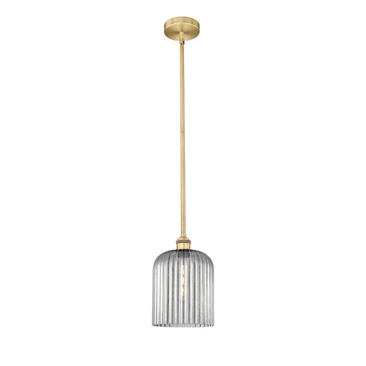 Innovations Bridal Veil 5in 1-Light Mini Pendant | Art Nouveau Brushed Brass and Light Smoke Ribbed Glass | Kitchen Island & | Model 616-1S-BB-G559-8SM