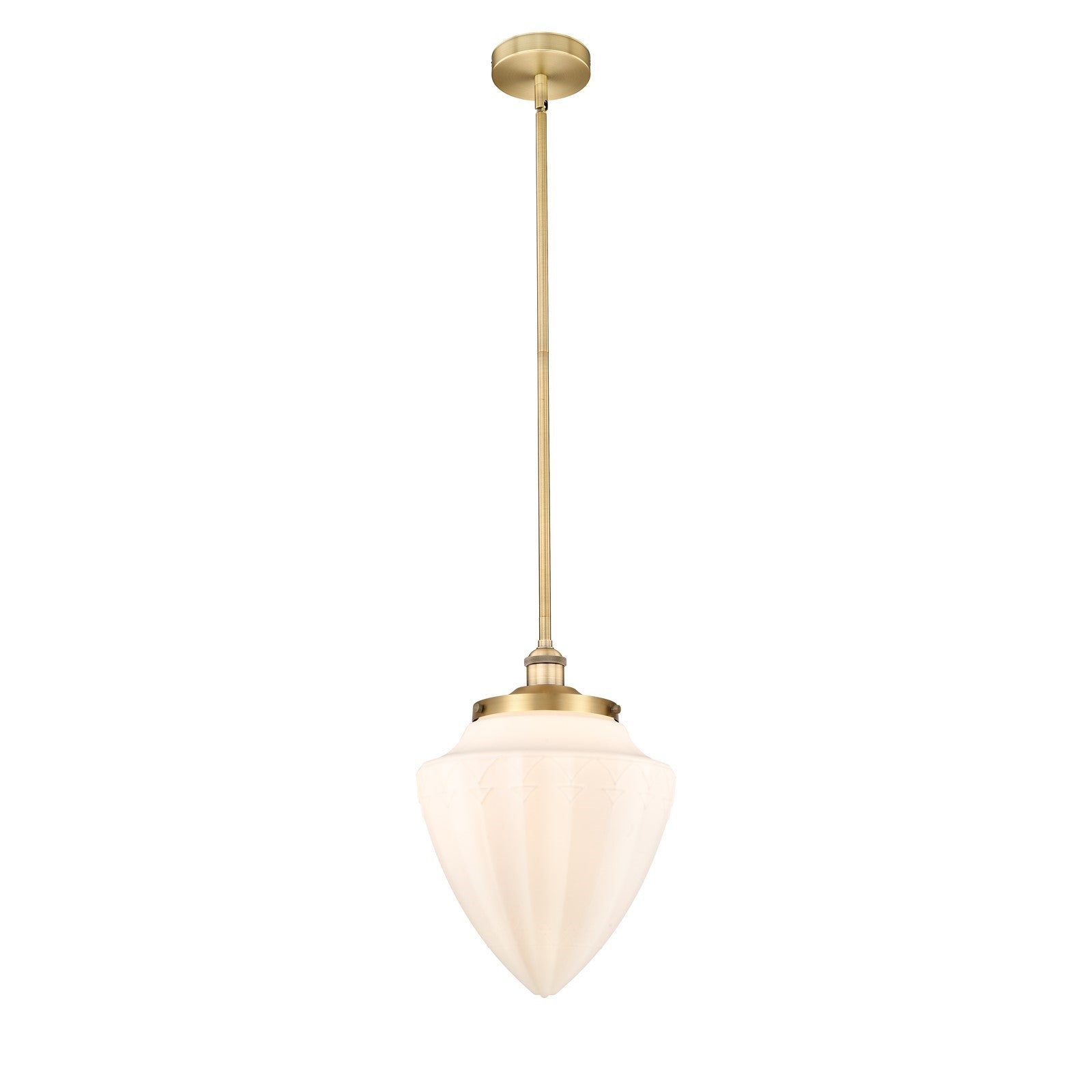 Innovations Bridgeton 12in 1-Light Mini Pendant | Traditional Brushed Brass and Matte White Frosted Glass | Kitchen Island & | Model 616-1S-BB-G661-12