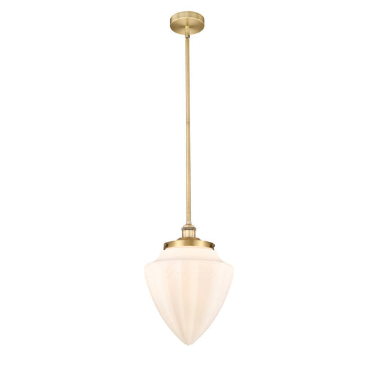 Innovations Bridgeton 12in 1-Light Mini Pendant | Traditional Brushed Brass and Matte White Frosted Glass | Kitchen Island & | Model 616-1S-BB-G661-12