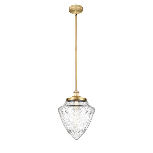 Innovations Bridgeton 12in 1-Light Mini Pendant | Traditional Brushed Brass Steel and Seedy Glass | Kitchen Island & Dining Room | Model 616-1S-BB-G664-12