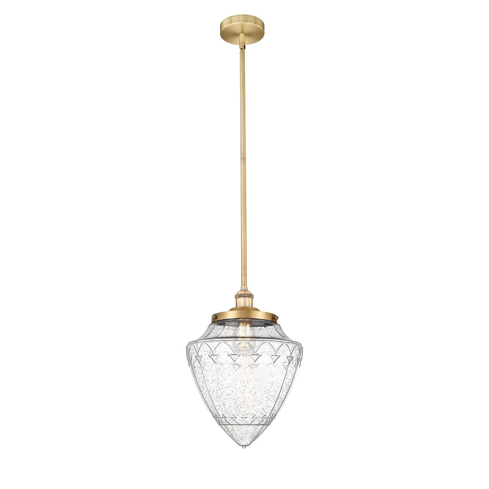 Innovations Bridgeton 12in 1-Light Mini Pendant | Traditional Brushed Brass Steel and Seedy Glass | Kitchen Island & Dining Room | Model 616-1S-BB-G664-12
