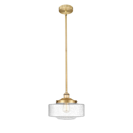 Innovations Bridgeton 12in 1-Light Mini Pendant | Traditional Brushed Brass Steel and Seedy Glass | Kitchen Island & Dining Room | Model 616-1S-BB-G694-12