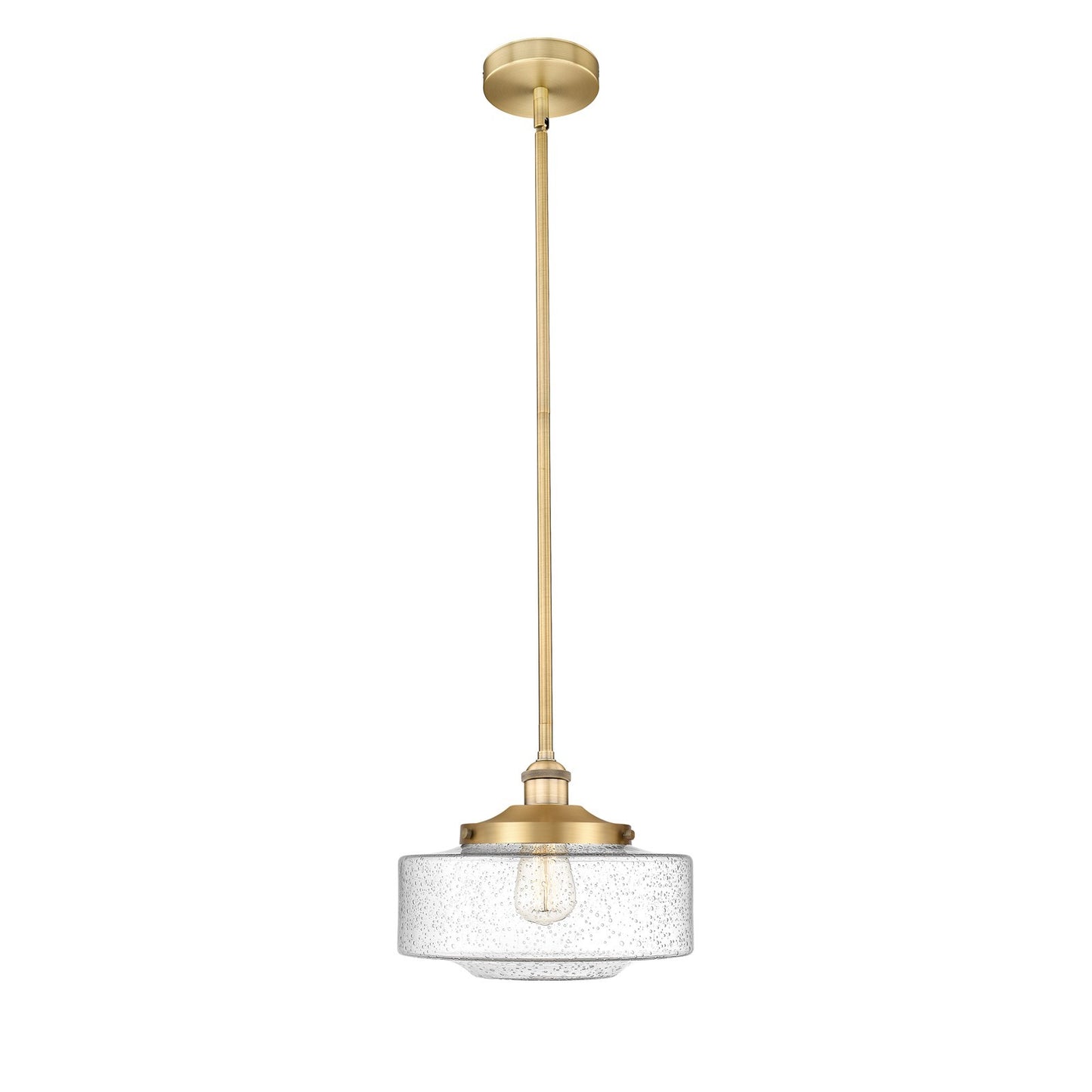 Innovations Bridgeton 12in 1-Light Mini Pendant | Traditional Brushed Brass Steel and Seedy Glass | Kitchen Island & Dining Room | Model 616-1S-BB-G694-12
