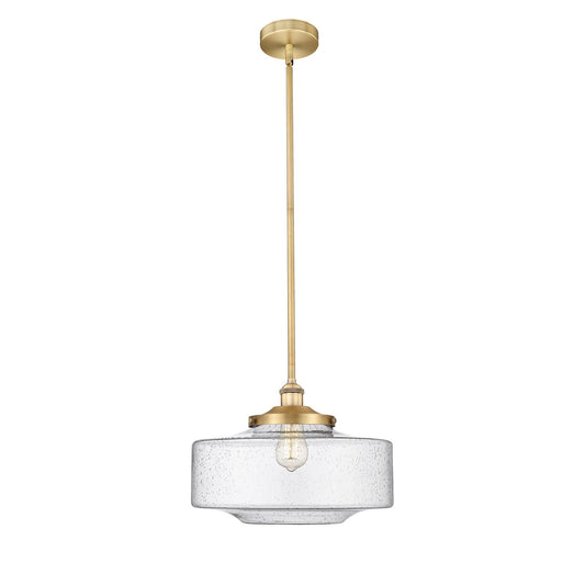 Innovations Bridgeton 16in 1-Light Mini Pendant | Traditional Brushed Brass Steel and Seedy Glass | Kitchen Island & Dining Room | Model 616-1S-BB-G694-16