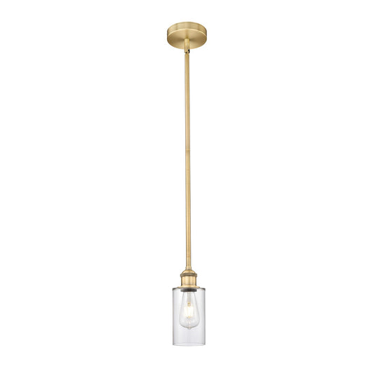 Innovations Clymer 4in 1-Light Mini Pendant | Art Nouveau Brushed Brass Steel and Clear Glass | Kitchen Island & Dining Room | Model 616-1S-BB-G802-LED