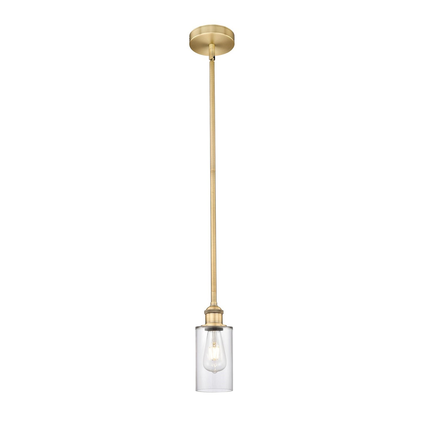 Innovations Clymer 4in 1-Light Mini Pendant | Art Nouveau Brushed Brass Steel and Clear Glass | Kitchen Island & Dining Room | Model 616-1S-BB-G802-LED