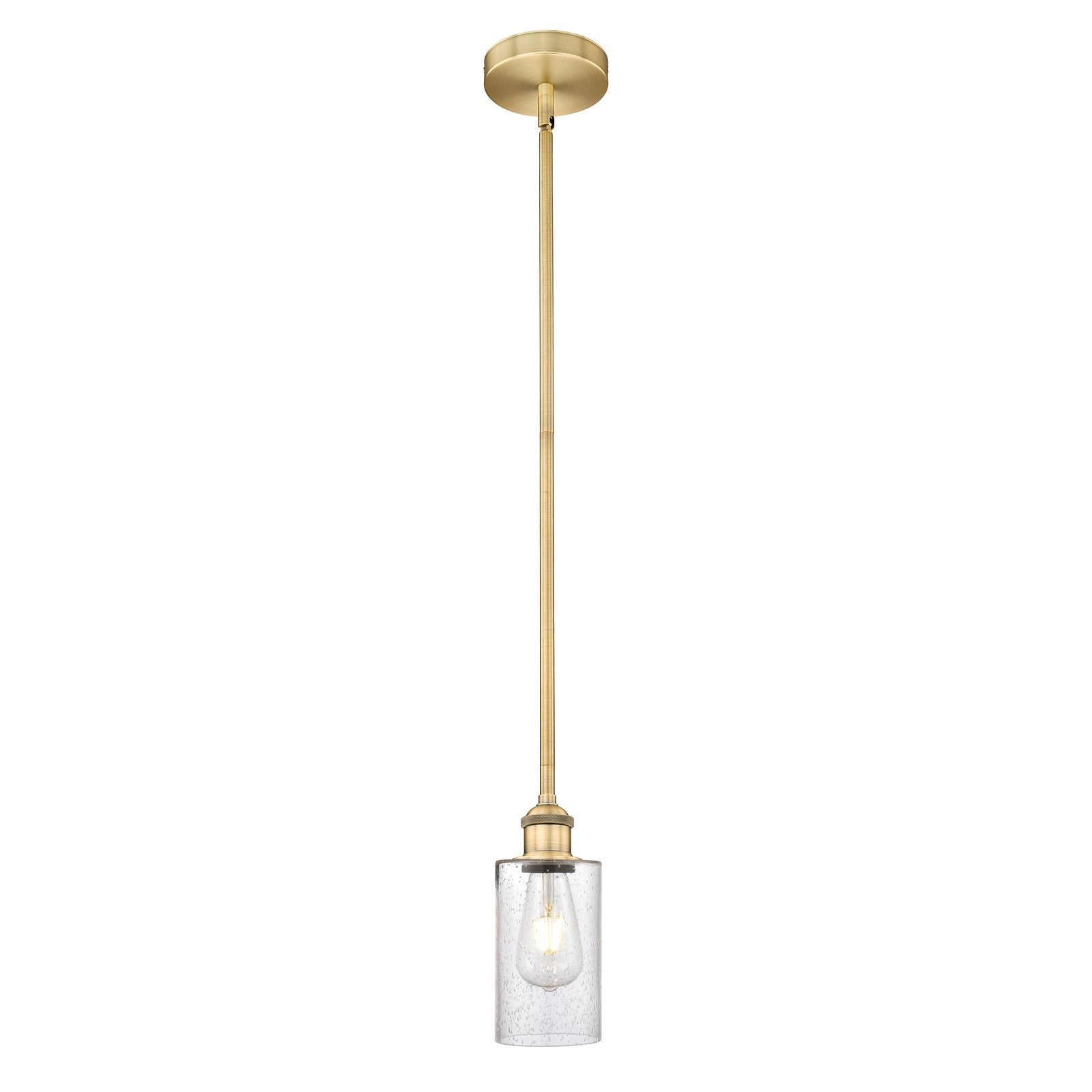 Innovations Clymer 4in 1-Light Mini Pendant | Art Nouveau Brushed Brass Steel and Seedy Glass | Kitchen Island & Dining Room | 3.88 | Model 616-1S-BB-G804