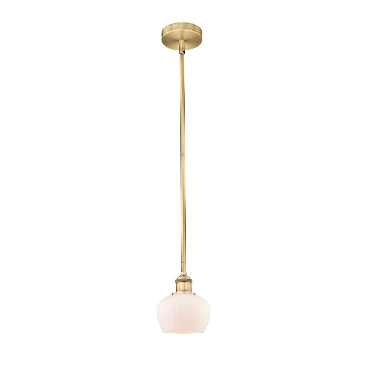 Innovations Fenton 7in 1-Light Mini Pendant | Industrial Brushed Brass and Matte White Ribbed Glass | Kitchen Island & Dining Room | Model 616-1S-BB-G91