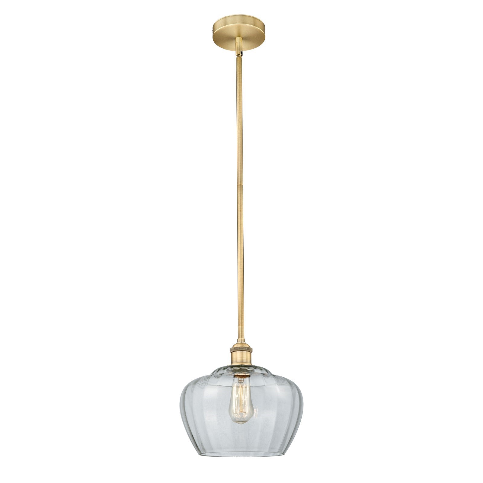 Innovations Fenton 11in 1-Light Mini Pendant | Industrial Brushed Brass Steel and Clear Ribbed Glass | Kitchen Island & Dining | Model 616-1S-BB-G92-L